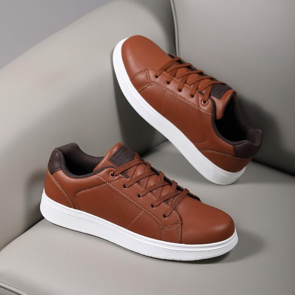 Men's  Brown Casual Fashion Dress Sneakers Classic Lace-Up Lightweight Shoes - Picture 5 of 9